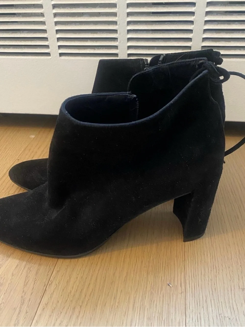 Stuart Weitzman Black Suede Ankle Booties with Block Heel